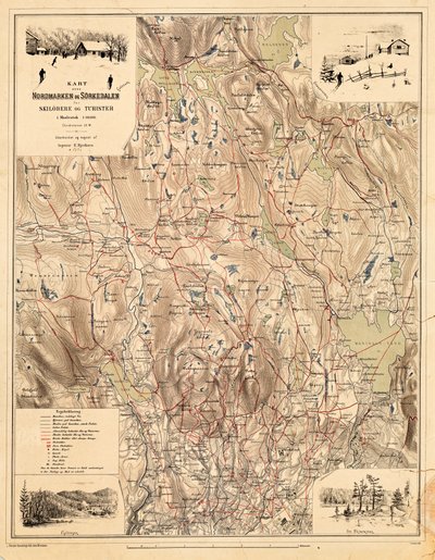 Carte de la collection de cartes de la Bibliothèque nationale. La carte a été publiée en 1890 et montre Nordmarka, Sørkedalen - Bjerknes